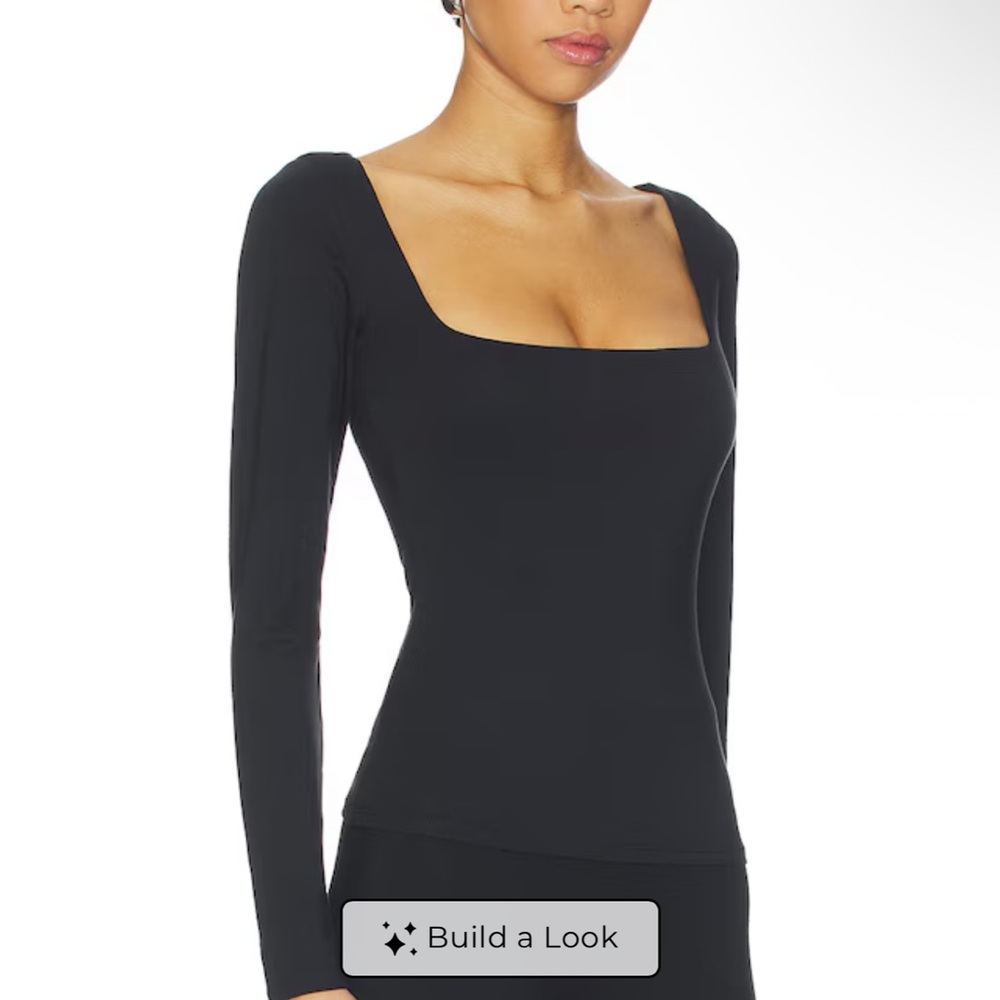 Skims Smooth Layers Square Neck Long Sleeve Obsidian Black Tee - Picture 3 of 5